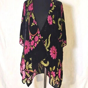 Woven Heart Velvet Burnout Floral‎ Boho Kimono One Size